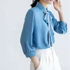 Primavera Estate Chiffon bianco coreano stile OL Camicetta con fiocco Camicie Chic Abbigliamento da lavoro femminile Camicette larghe Office Lady 210428