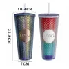 24 oz personliga tumblers iriserande bling regnbåge unicorn studded cold cup tumbler kaffe rånar med halm b101 kommentar färg