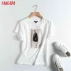 Tangada Summer Women Vintage Print T-shirt in cotone manica corta di alta qualità elegante da donna casual Tee Top 6D20 210623