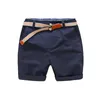 Zomer Casual 3-8 10 12 jaar Kinderkinderen Katoen Navy Blue Khaki Solid Color Sport Knappe Babyjongen Shorts met Riem 210529