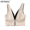 Women Sexy Fashion Deep V Neck Cropped Blouses Backless Zipper Wide Straps Female Shirts Blusas Chic Tops 210420