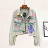 Arrived Denim Jacket Woman Boyfriend Style Long Batwing Sleeve Letter Graffiti Coat Vintage High Quality 210603