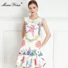 Fashion Designer dress Summer Women's Dress Long sleeve Beaded Crystal Conch Shell Starfish Print Dresses 210524