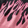 Mäns Tröjor Streetwear Retro Kvinnor Rosa Flamma Stickad Pullover Tröja Toppar Hip Hop Pull över Casual Harajuku Sweatshirts