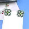 Deluxe Fashion Lady Wome Brass Colored Gemstone Seting Diamond Flower 18K Gold Plated Engagement Stud Earrings5711526