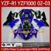 ヤマハYZF R 1 1000 CC YZF-R1 YZF-1000 00-03ボディワーク90NO.102 1000cc YZF R1 YZFR1 02 03 00 01 YZF1000 2002 2001 2000 2000 2000 2001 OEMフェアリングキットブラックブルーBLK