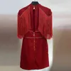 Vente High Street Est Runway Robes de créateurs Femmes Sexy Dos Nu Rouge Gland Épaule Mini Robe 210521