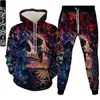 2021 Uomini Punk Skull Horror Film Predator Alien 3D Print Tuta Felpe con cappuccio + Pantaloni 2Pc Set Vestiti Maschile Vestito da festa Plus Size G1209