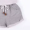 Roupas de meninas conjuntos para roupas de verão Camisa estampada de gato cinza e calças xadrez de crianças vestidos de vestuário infantil infantil conjuntos casuais G220310