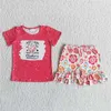 衣料品セット卸売子供夏の女の赤ちゃんピンクタイ色の平和の愛鶏のシャツのフリルの花のショートパンツ子供のブティック服装