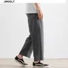 Zomer Koreaanse Mode Heren Broek Streetwear Hipster Black Gray Button Fly Rechte enkellange Harajuku Janpan Broek 210528