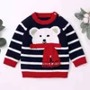 Autumn Winter Boy Girl Long Sleeve Cartoon Sea Bear Knitted Sweater Boys Girls Sweaters For Kids Stripe Clothes 210429