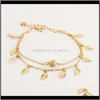 Jewelrywomen Leaf Charm Cavigliere Real Pos Chain Bracciale Moda Oro 18 carati Cavigliere Piede Gioielli 1806 Drop Delivery 2021 Lgcps