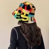 Ampla Brim bonés Designer leopardo arco-íris cor falso balde de pele chapéu mulheres outono inverno ao ar livre macio macio moda casual pescador boné