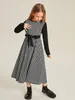 Girls Houndstooth Pattern Belted Dress SHE