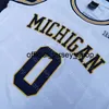 2020 Nieuwe Michigan Wolverines College Basketbal Jersey NCAA 0 David Dejulius Wit All Gestikte en Borduurwerk Mannen Jeugd Afmeting