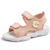Летние девушки сандалии крюка открытые нескользящие пляжные туфли детей ярко-мода цветок дышащие прохладные сандалии 210713