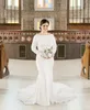 Vintage Stretchy Long Mermaid Wedding Dresses with Sleeves O-Neck Floor Length Buttons Back Sweep Train Bridal Gown for Women189r