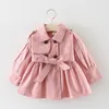 Primavera otoño bebé niñas abrigo 2021 niños Color puro doble botonadura cortavientos Top niños Bowknot gabardinas S1114