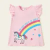 Przyjazd Letni 3-częściowy Toddler Unicorn Rainbow Ruffled Tees Ustaw odzież dla dzieci 210528