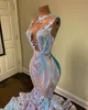 Robes de bal sirène en dentelle pailletée scintillante Illusion Deep V Neck Robes de soirée Balayage Train Custom Made Plus Size Robe formelle