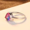 2021 Äkta 925 Sterling Silver Platinum Plated Luxurious Rainbow Stone Ringar för Kvinnor Fina Smycken