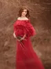 Red Puffy長袖のウエディングドレスのフリルRobe Tuletieredイブニングドレスプラスサイズパーティーローブ写真撮影Vestidos