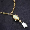 Gioielli GuaiGuai Catena placcata color oro Dichiarazione Blu Larimar Collana con pendente di perle Keshi bianche d'acqua dolce per le donne