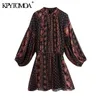 Женская мода с пуговицами Paisley Print Мини-платье Puff Weale Eyalstic талия женские платья Vestidos 210420