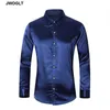 45KG-120KG Luxury Wedding Long Sleeve Dress Shirt Emulation Silk Gold Silver Black Purple Button Down Tuxedo Shirt Men 6XL 7XL 210528