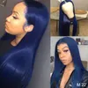 1830 polegada cinza escuro cor azul perucas sintéticas em linha reta simulação cabelo humano para mulheres transparente nenhum laço wig1963329