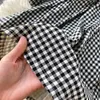 Opknoping nek strapless westelijke stijl trompet mouw slanke korte retro plaid jurk herfst HK173 210507