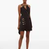 Vestido de pino de retalhos assimétricos para mulheres espaguete cinta fora do ombro cintura alta vestidos feminino outono 210520