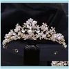 Headbands Jewelryfloralbride Alloy Rhinestone Crystal Pearls Wedding Tiara Crown Bridal Hair Aessories Bridesmaids Princess Women Jewelry Dr