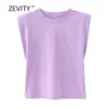 Zevity Summer Women Candy Colors Shoulder Pads Casual Vest T Shirt Kvinna Gilla Solid Ärmlös Chic Loose Tops T690 210722