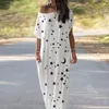 Casual jurken maan sterren gedrukt vrouwen maxi jurk zomer o-hals korte mouw losse lange plus size kleding vestidos