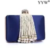 Luxury Pearl Beads Diamonds Gold Clutch Blue Pink Tassels Crystal Evening Bag Bridal Wedding Handväska med Kedjan Party Väskor