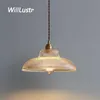 Clear Ribbed Glass Pendant Lamp Retro Copper Suspension Light Hotel Restaurant Dining Room Cafe Bar Japan Style Hanging Lighting