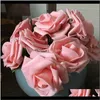 Dekorativa kransar Festliga partier Garden50PCS 7 / 8cm 8cm Artificial Pe Foam Big Rose Flowers Bridal Bridesmaid Bouquet Wedding Home