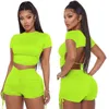 Designer Summer Tracksuit 2 Piece Set Sexig Backless DrawString Round Neck Tee Mini Short Women Sportwear Jogging Suits Plus Size Clothing