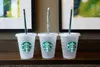 Starbucks 16oz/473ml Pillar Shape Lid Straw Mug Bardian Plastic Tumbler Reusable Clear Drinking Flat Bottom Cup 5pcs