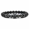 Brins de perles Pave Zircon Couronne Bracelet Charme Hommes À La Main Noir Mat Femmes Tissage Bijoux Pierre Perles Bracelets