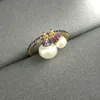 Sterling Silber Perle Lila Ring Weibliche Goldgelb Retro Temperament Zeigefinger Cluster Ringe