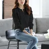 Spring Autumn Women White Lace Blouse Ruffles V Neck Crochet Button Hollow Out Long Sleeve Shirt Casual Top 210415