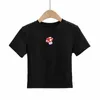 女性Tシャツマッシュルームプリント半袖刺繍スリムフィットスキニーサマーカジュアルOネックファッションストリートウェア210522