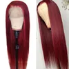 Allove 30 32 inch 99j gekleurde pruik bordeaux kleur recht voorgeplukt pruiken van echt haar transparant HD kanten voorkant pruik body wave voor 9741618