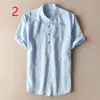 Letni męski mały kołnierz bawełniany z krótkim rękawem T-shirt Casual Chinese Style Lid Solid Color Half Youth Koszula Cienki 210420