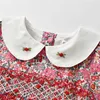 Çocuklar Kız Smocked Çiçek Elbise Bebek Vintage Frocks Toddler İspanyol Skocking Elbise Çocuk Tahmin Giysileri Perter Pan Yaka Q0716