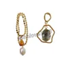 Boucles d'oreilles asymétriques à aiguille S925, bijoux délicats, pendantes géométriques dorées populaires pour femmes, cadeaux de fête