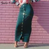 Зимние осенние юбки с высокой талией мусульманские кнопки Bodycon Оболочка длинная юбка женщины сплошные Femme карандашные юбки Streetwear GV799 210721